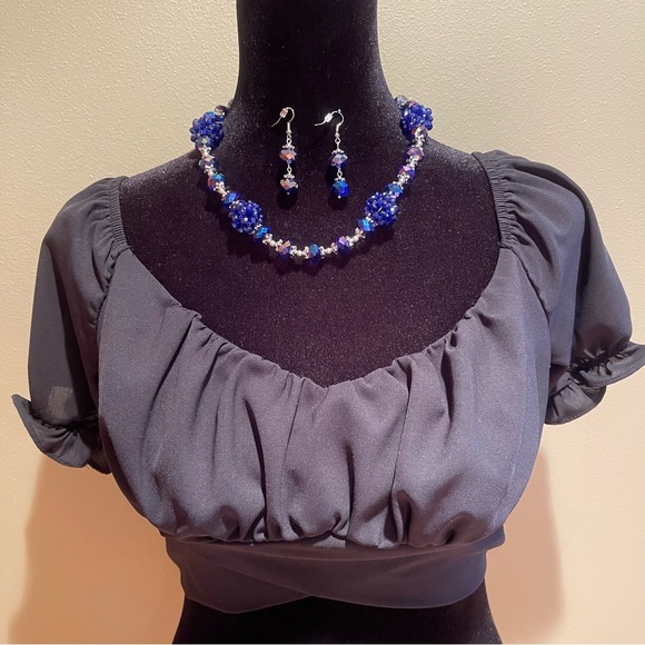 Y2k sapphire crystal beaded necklace set - Picture 3 of 5